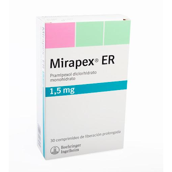 Mirapex ER Pramipexol Diclorhidrato 1.5 mg Boehringer Caja x 30 Comprimidos   