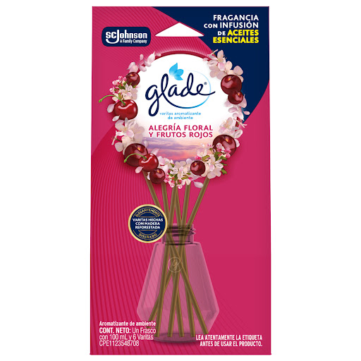 Varitas Aromatizantes Glade Alegría Floral Y Frutos Rojos Frasco x 100 ml