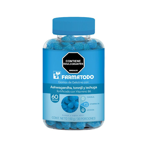 Gomas Farmatodo de Gelatina con Ashwagandha, Toronjil y Lechuga Fortificado + Vitamina B6 x 60 Und