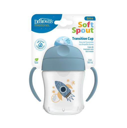 Vaso Entrenador Dr Browns 6 oz Azul Dr Browns Vaso x 1 Vaso de transición Dr. Brown’s 6 oz azul con boquilla suave de silicona y asas fáciles de agarrar. A prueba de derrames, duradero, apto para lavavajillas y libre de BPA. Ideal desde 6+ meses.