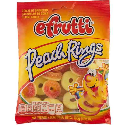Gomas E-Frutti Peach Rings Paquete x 100 gr