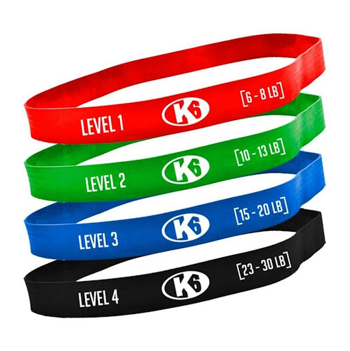 Set 4 Bandas Elásticas Gym Entrenamiento Fuerza Crossfit Gym K6 Papeleta x 1 Set Kit Bandas Elásticas Resistencia Tensión  K6
Atributos:
Mayor Fortalecimiento
Mayor Tonificación
30 cm de largo x 5 cm de ancho
Level 1: 6-8 LB (grosor 0,5 mm)
Level 2: 10-13 LB (grosor 0,7 mm)
Le