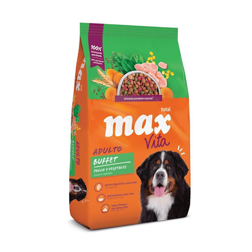 MAX C VITA ADULTO POLLO Y VEGETALES 2 KG MAX  x 1 Alimento para Adultos de todas las razas con extractos naturales vegetales que hacen el día a día de tu mascota completo y feliz: desde el plato limpio hasta la formación de heces firmes y con menos o