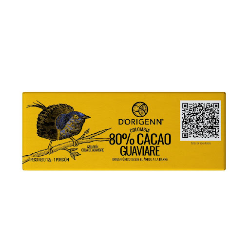 BARRA DE CHOCOLATE DORIGENN 80% GUAVIARE 12 GRM x 20 und D-ORIGENN CAJA x 20 Chocolate Premium en diferentes % de cacao que te otorgan una gran variedad de notas, sabores y aromas distintivos de cada región