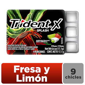Chicle Trident Splash Fresa Limón Sin Azúcar x 9 und  