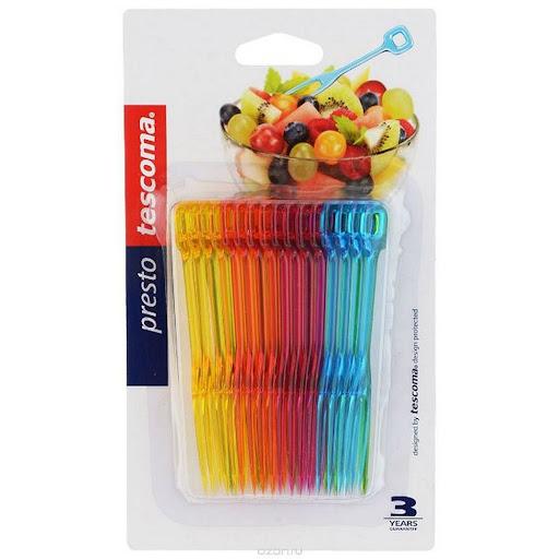 Tenedor 20 Piezas Presto Tescoma Caja x 20 Excelente para servir golosinas, fruta, verduras, etc. Fabricado de excelente pl˙stico resistente, apto para lavavajillas.