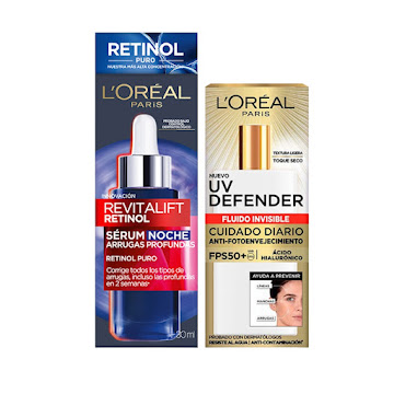 Combo Loreal Paris Serum Rostro Retinol Noche + Protector Solar UV Defender Fluid  