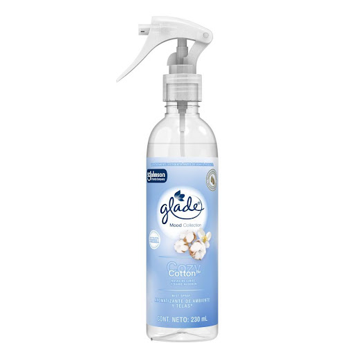 Ambientador de Telas Glade Cozy Cotton Mist Spray 230 Ml SCJ Spray x 1 Glade® "Mood Collection" Descubre la nueva colección de Glade® aromatizante de ambiente y telas* Cozy Cotton con notas de lirios y suave algodón, inspirada en fragancias únicas, pensadas exclusivament