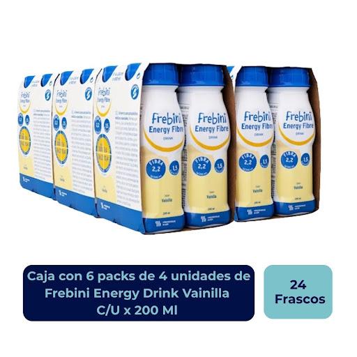 Bebida Frebini Energy Drink Vainilla Paca x4 Uni cada una frasco x200 Ml Fresenius Kabi Fresenius Caja x 6 Para el manejo nutricional de personas de 1 a 12 años, con retardo en el desarrollo con o sin desnutrición proteico calórica, parálisis cerebral, enfermedad de Crohn y personas con incapacidad para su