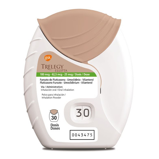Trelegy Ellipta GSK Furoato de Fluticasona 100 mcg / Umeclidinio 62,5 mcg / Vilanterol 25 mcg - 1 Inhalador con 30 Dosis