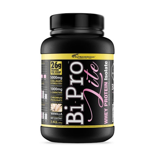 Bipro Lite 2.4 lb Proteina + L-carnitina + Colageno Hidrolizado NUTRAMERICANPHARMA Tarro x 2.4 Lb (1080g) Bipro Lite, es una fórmula nutricional elaborada a base de proteína de suero y caseína, proteínas lácteas con excelentes perfiles nutricionales y diferentes velocidades de absorción, contiene en su fó