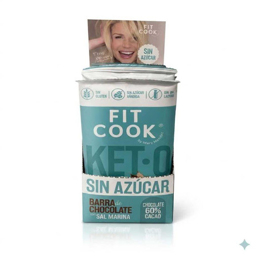 Display skinny bar Sal marina Fitcook By Mary Mendez 80 gr x 12 Cacao desgrasado, fibra achicoria, masa de cacao orgánica, extracto de vainilla, sal marina, lecitina de girasol.