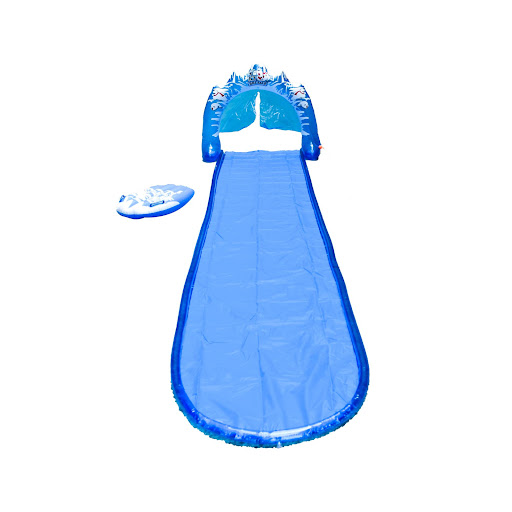 Tobogán para Niños con Arco Lanza Chorros SunClub Caja x 1 Este increíble tobogán tiene agujeros que crea efectos de rociador para una experiencia más divertida. Agrega jabón para un deslizamiento extra. ĦConvierte tu patio en un parque acuático privado!