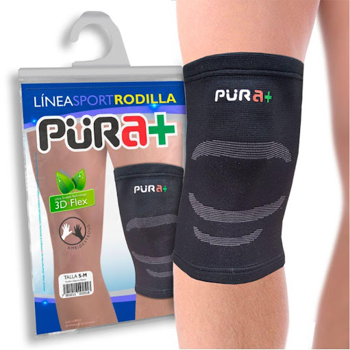 Rodillera Deportiva Latex L-XL Pura+ Unidad empacada en bolsa individual con gancho exhibidor. Producto unisex y ambidiestro. x 1