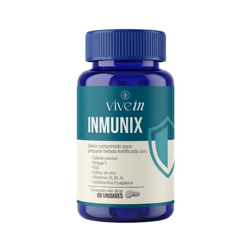 INMUNIX X 60 DISCOS Calostro bovino, Probióticos, Omega 3, FOS, Sulfato de zinc y Vitaminas Vivein Frasco x 60 discos x 60 discos undefined