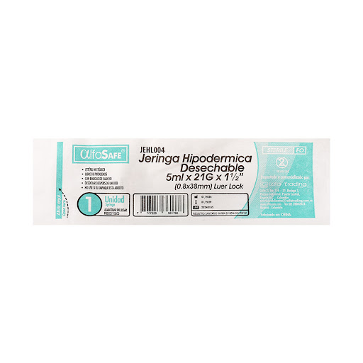 Jeringa Hipodérmica Alfasafe 5ml x 21g x 1und