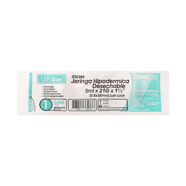 Jeringa Hipodérmica Alfasafe 5ml x 21g x 1und  