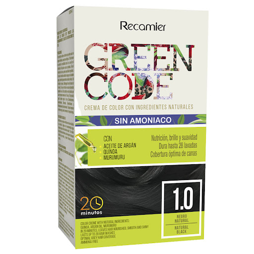 Kit Tinte Recamier Green Code Ingredientes Naturales Negro Natural #1.0 x 1 und