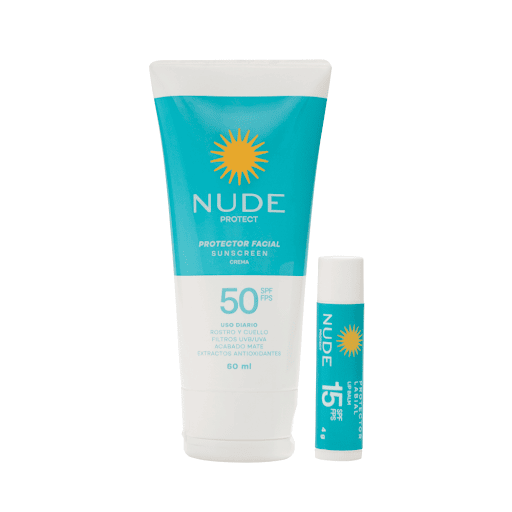 Protector Solar Spf50 60ml + Protector Labial Nude 4gr Pack x 2 und