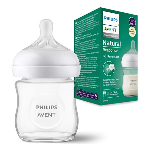 Tetero Avent Natural 3.0 Vidrio de 4oz Tetina 0m+ Caja x 1 und