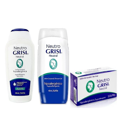 Kit Hipoalergénico Neutro Crema Corporal + Jabón Líquido + Jabón de Barra Grisi unidad 3 productos x 3 unidades Los Productos Neutro de la marca Grisi son ideales para el cuidado de la piel de toda la familia, recomendada por dermatólogos para piel sensible.
Su formula hipoalergénica, con pH cercano a la piel m