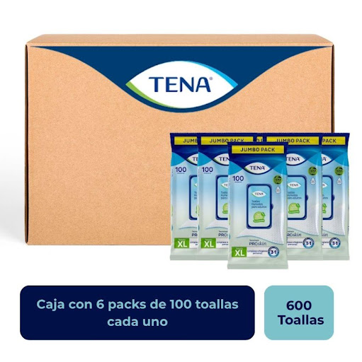Toallas Húmedas Tena Para Adultos Tamaño XL Sin Alcohol 100 Und Tena Caja x 6 Toallas Húmedas Tena 3 En 1 Paquete X 100 Und biodegradable.
