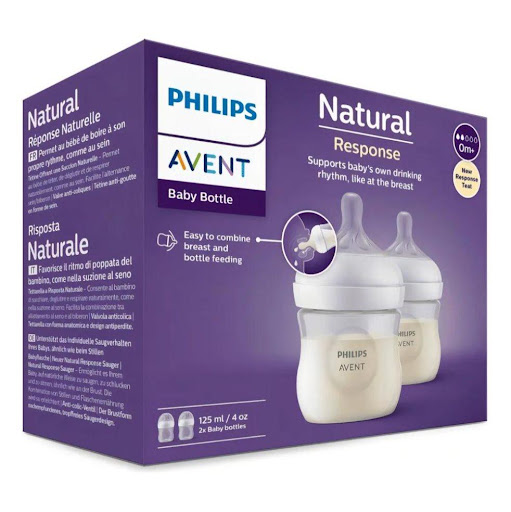 Tetero Natural Response 4oz (0meses) Flujo Lento  Avent Caja x 2