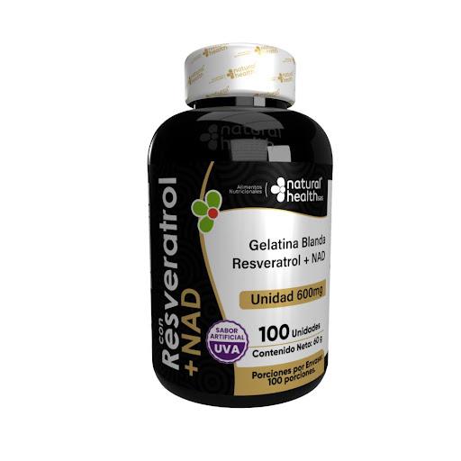 Gelatina Resveratrol + Nad x100 Natural Health GELATINA x 100Und. Este producto sirve como un potente potenciador de la longevidad y la energía celular. Su fórmula ayuda a combatir el estrés oxidativo provocado por los radicales libres, apoya la regeneración y repar