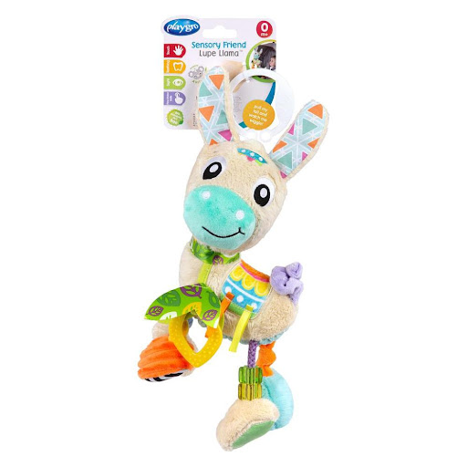 Amigo Sensorial Lupe Llama PlayGrow Blíster con cartón y gancho x 1 El juguete colgante con forma de llama de Playgro es perfecto para estimular el desarrollo sensorial y motor del bebé. Con colores vibrantes, texturas variadas y un mordedor incorporado, fomenta la ex