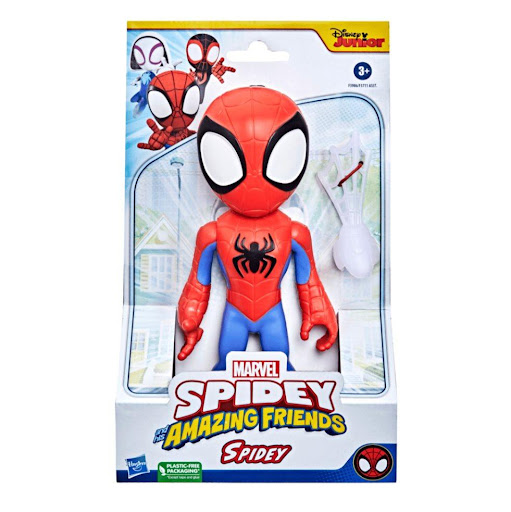 Spidey Amazing Friends Supersized Figura Accion Spidey Marvel  x 1 Esta figura articulada incluye un accesorio arácnido que se puede colocar en la mano para recrear escenas de la serie animada Spidey and His Amazing Friends.
