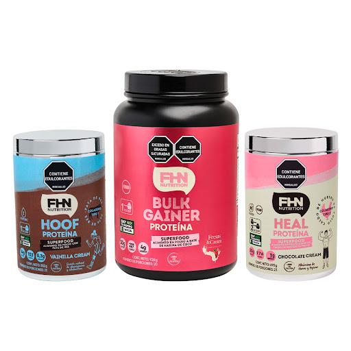 PERFORMANCE PACK 1 BULK GAINER FRESA 920 gr 1 HEAL CHOCOLATE 690 gr 1 HOOF VAINILLA FHN NUTRITION 923 gr x 3 undefined