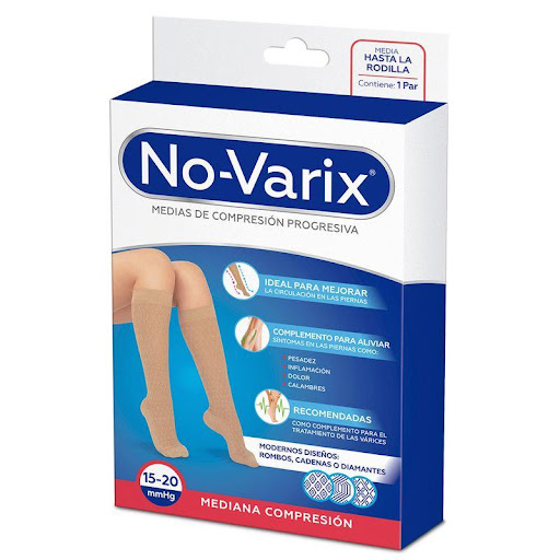 Media de compresión No-Varix mujer 15-20 mmHg  colors diseño cadena blanco XL No- Varix  x 1 Estas medias de uso casual, son juveniles con diseño de cadena. Además de una amplia variedad de colores para combinar con varias prendas. Las medias de mediana compresión 15-20 mmHg No-Varix son reco