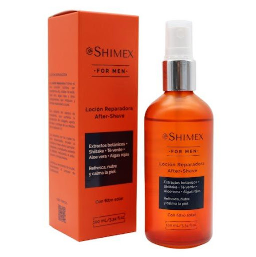 After Shave - Loción reparadora Shimex x 100 ml SHIMEX 100 ml x 1 La Fórmula Nutritiva de Shimex ha sido diseñada para restaurar y brindar elasticidad a la piel, estimulando la producción de colágeno y aportando firmeza e hidratación. Su acción calmante reduce el ar