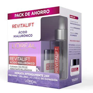 Crema Loreal Paris Revitalift Día x 50 ml + Sérum Ácido Hialurónico x 30 ml  
