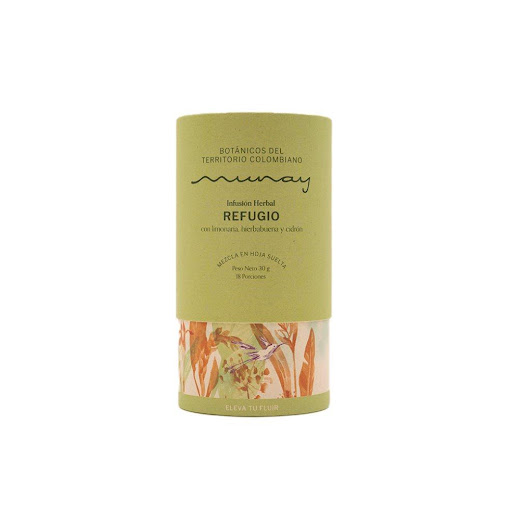 Infusión Herbal Refugio Digestiva Munay  Unidad x 1 Cierra los ojos y teletransportarte a un jardín rodeado de flores frescas y olores únicos llenos de lindos recuerdos. Un homenaje a las aromáticas herbales y ancestrales colombianos.

Ingredientes: li