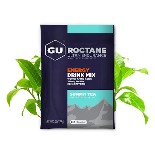 Hidratante y energizante Drink Mix en sobre. Sabor Té Cumbre con Cafeína. Caja x 10 unidades GU Caja x 10 unidades x 10 Cuando eliges Roctane Energy Drink, obtienes una poderosa fuente de hidratación y energía en uno. Cada porción rica en carbohidratos contiene 250 calorías (60 g de carbohidratos) y 320 mg de sodio par