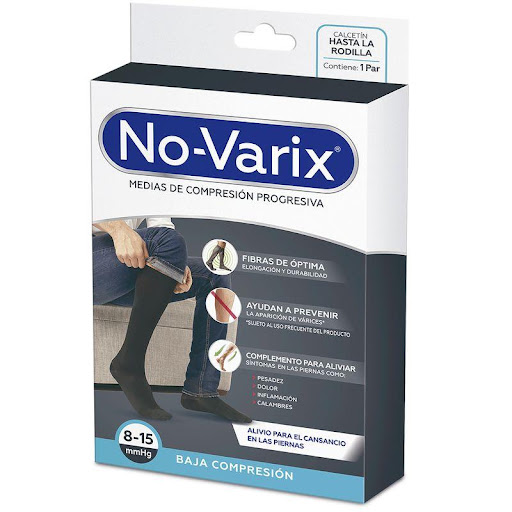 Media de compresión No-Varix hombre 8-15 mmHg azul S No- Varix  x 1 Estas medias de uso casual, semiformal y formal, son versátiles. Ideales para usar si realizas labores donde permaneces mucho tiempo de pie o sentado. Las medias de baja compresión 8-15 mmHg No-Varix,