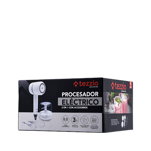 Procesador Manual 2 en 1 Tezzio Tezzio Caja x 1 Ideal para picar y batir alimentos de manera fácil y rápida, su diseño inalámbrico permite manipular y mover con facilidad a cualquier lugar cuenta con un diseño resistente que garantiza durabilidad y