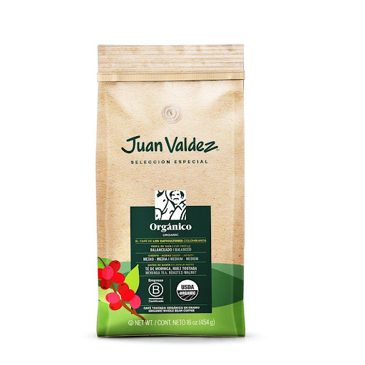 Café Organico Juan Valdez Grano 454 gr Juan Valdez Bolsa 95 GR x 1 Nuestro Café Juan Valdez, es un producto 100% org4nico, el cual fue cultivado y cosechado por familias cafeteras que se han acogido a principios de agricultura ecológica, bajo los mayores estándares, 