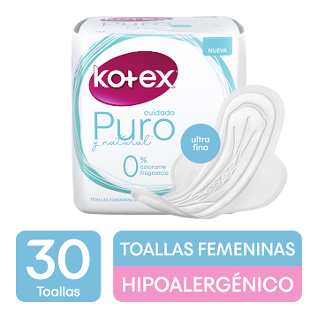 Toallas Higiénicas Kotex Cuidado Puro Y Natural x 30 und  
