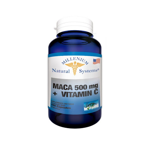 MACA 500 mg + VIT C X 100 Natural Systems Frasco x 100 La Maca es una fuente de vitaminas y minerales, útil en el cansancio y agotamiento físico. Coadyuvante en tratamientos que se presentan en la etapa de la menopausia en la mujer. ESTE PRODUCTO ES UN SU