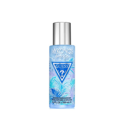 Body Mist Guess Destination Mykonos Breeze Shimmer Splash 250ML  GUESS caja x 1 Tu momento de brillar ha llegado con los Shimmer Mists de Destination Guess FLORAL FRUTAL, este nuevo body mist tiene unos bellos brillos que dejara en tu piel.Características del ProductoNotas de sal