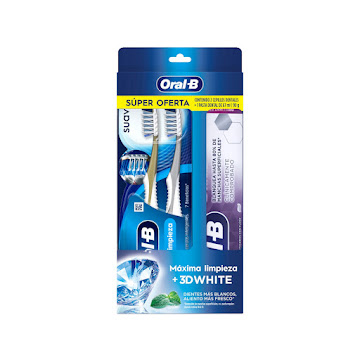 Kit  2 Cepillos De Dientes Oral B 7 Beneficios + Pasta Dental Oral B 3d White Caja x 2 und  