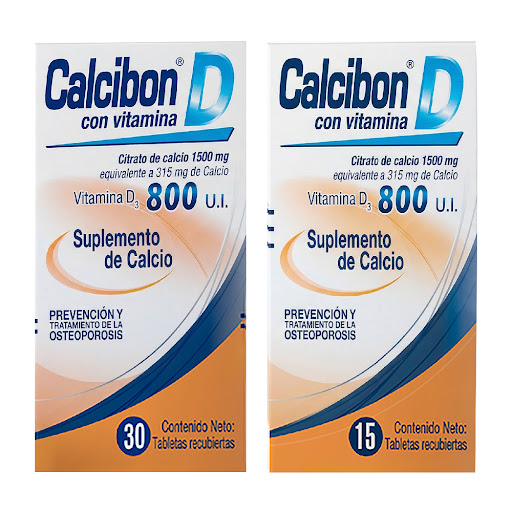 Calcibon D Calcio + Vitamina D3 1500mg/800UI Farmacol Frasco x 30 Tabletas