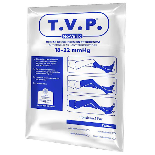 Media T.V.P.. Antiembólica a la rodilla No-Varix 18-22 mmHg unisex blanco M No- Varix  x 1 Estas medias tienen textura opaca, de uso casual y semiformal, reconocidas por su beneficio estético al ocultar y disimular algunas várices e imperfecciones superficiales de la piel. Las medias de fir