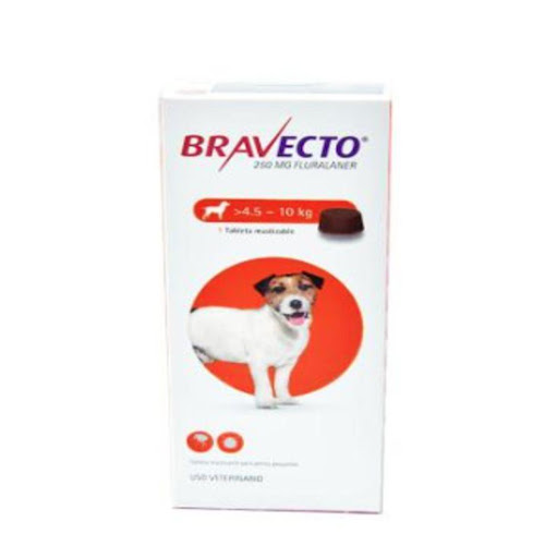 BRAVECTO C 4.5 - 10 KG 1 TABLETA MSD caja x 1 Dile adiós a pulgas y garrapatas por 12 semanas. Comprimido masticable para el control de pulgas, garrapatas, sarna demodéctica, sarcóptica y otodéctica en perros.