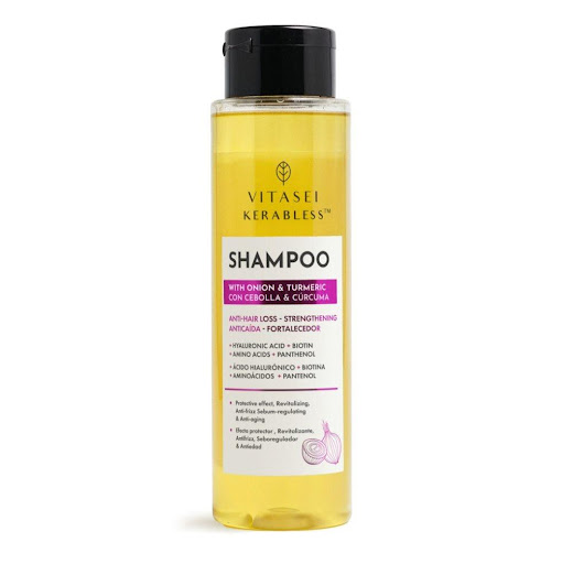Shampoo De Cebolla Con Cúrcuma Y Ácido Hialurónico 450ml VITASEI BEAUTYBOOST Frasco x 1 abello débil, opaco, con frizz o que se engrasa rápidamente? Este shampoo de limpieza profunda está formulado para ayudar a purificar el cuero cabelludo y fortalecer la fibra capilar sin resecar ni ma