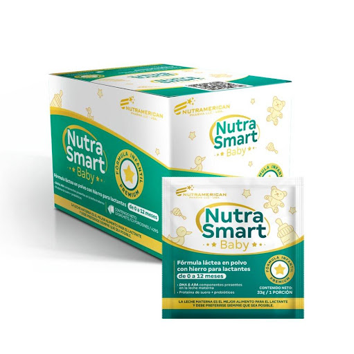 Formula lactea en polvo Nutra Smart Baby Vainilla 429 g Caja X 13 sobres NUTRAMERICANPHARMA Caja x 0.9 Lb (429g) Nutra Smart Baby, es una fórmula láctea en polvo premium para lactantes de 0 a 12 meses, desarrollada con hierro, DHA & ARA, proteína de suero y prebióticos.