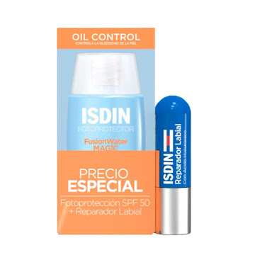 Pack Reparador Labial Isdin Tubo x 4 gr  + Proctector Solar Isdin Fusion Water Magic x 50 ml  
