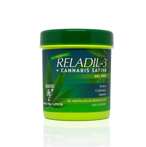 Gel Frío MYE, Reladil-3 con Cannabis Sativa, X 150 G, X1 Cosméticos MyE Pote x 1 Es un gel mentolado para masajes de rápida acción. Al ser aplicado sobre la piel proporciona una agradable sensación de alivio, frescura y bienestar sobre la zona afectada. Adecuado para antes y despu